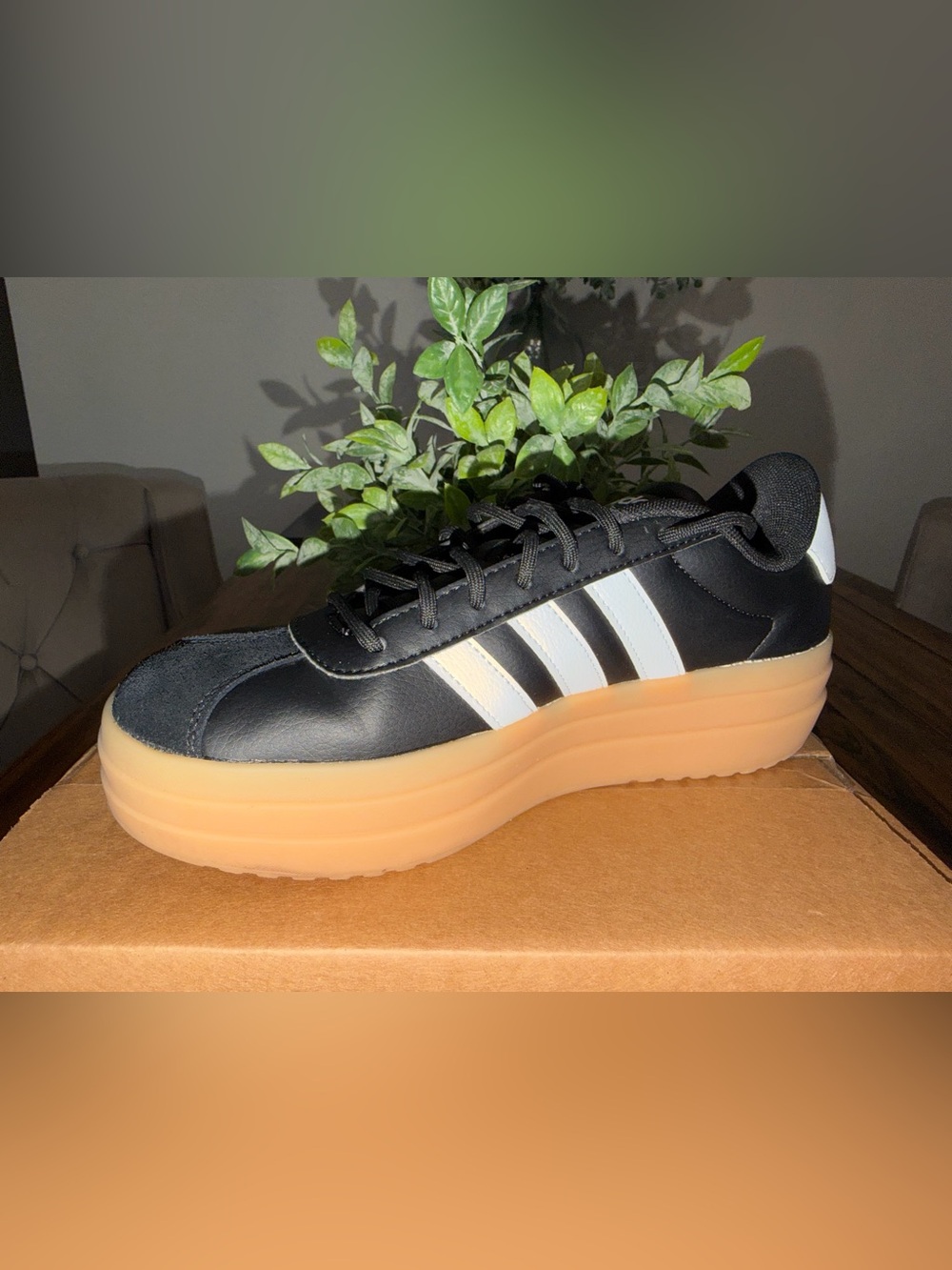 Adidas Black & White Classic Trainer with Platform Sole - Picture 7 of 10